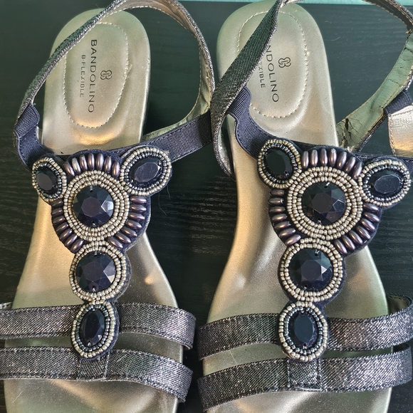 Bandolino Navy Blue Shimmery Jewel Embellishment Strappy Sandals Size 7.5 - Picture 4 of 9